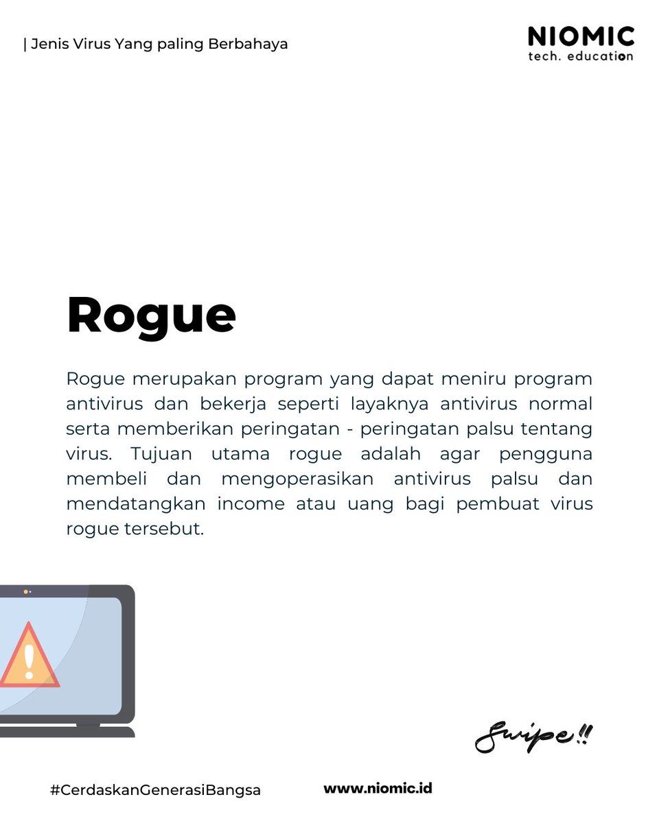 niomicID's tweet photo. Pastinya, sebagian besar dari kita pernah mengalami masalah kompter yang disebabkan oleh virus.β¨
.
#niomic #cerdaskangenerasibangsa #belajarprogramming #programming #programmer #programmerindonesia #tech #technology #javascript #datascience #virus https://t.co/MmbOr8PeOd