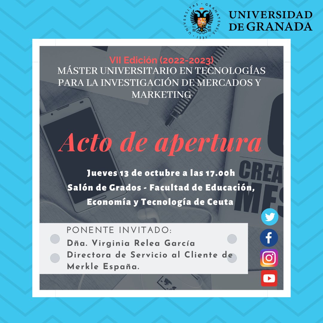 mutimmugr's tweet photo. Empieza la cuenta atrás...¡nos vemos a las 17.00h en la apertura de la 7ª edición del @mutimmugr!
#campusceuta #ugr #mutimmugr https://t.co/9L7UOWrUOy