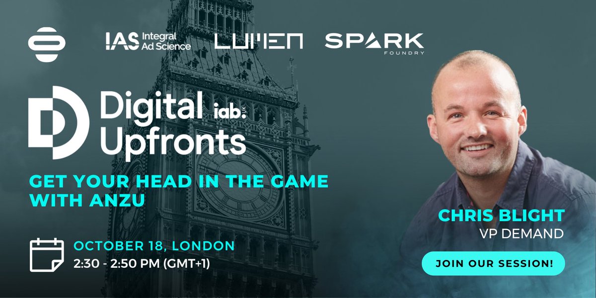 Anzu_io's tweet photo. #GamingUpfronts: Taking #gaming to the next level, Anzu will discuss all things #ingame and #viewability — from the new @iab #ingamedvertising Measurement Guidelines, to exciting new campaigns from global brands✨
@integralads | @lumentechco | @SparkFoundryWW | #DigitalUpfronts https://t.co/O8CNed0vIr