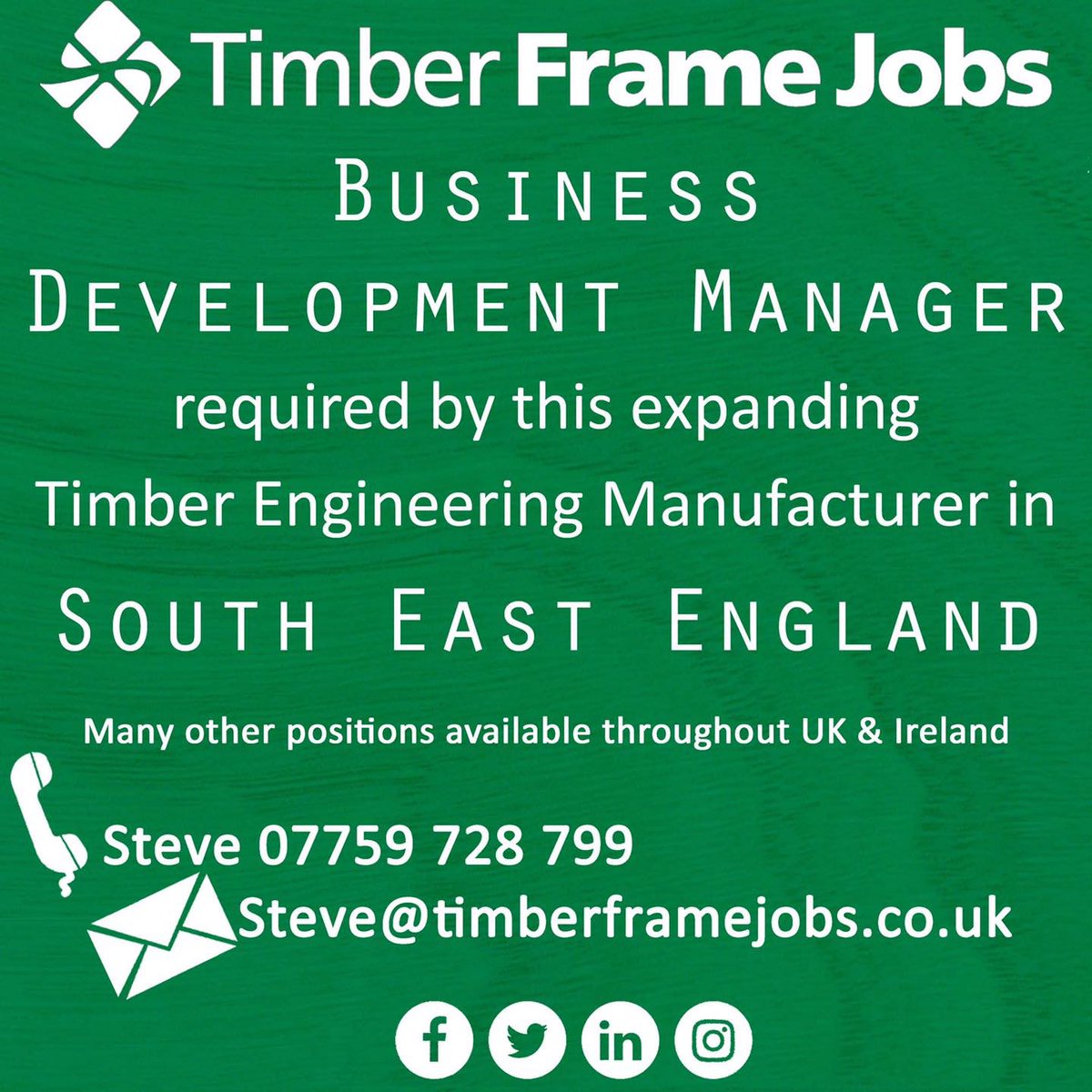 TimberFrameJobs's tweet photo. Business Development Manager required by this expanding #TimberEngineering Manufacturer in #SouthEast England. Many other #TimberFrameJobs available throughout UK & Ireland. #SalesJobs #TimberEngineeringJobs #TimberFrame #Construction #ConstructionSales #ConstructionSalesJobs https://t.co/i6IPInsHTN