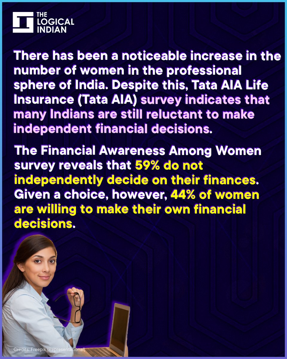 LogicalIndians's tweet image. A recent survey by Tata AIA Life Insurance indicates that there might be an increase in the influx of women in the professional sphere; however, many have still not found their financial independence and freedom

#financialplanning #workingwomen #financialdecision #manofthehouse
