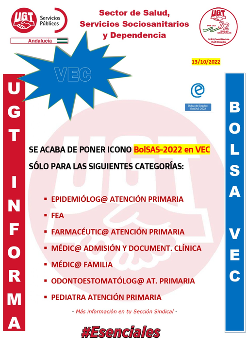 UGTHUVRocio's tweet photo. Ya está el icono BolSAS-2022 en VEC!! Aunque solo está operativo para algunas categorías.
Nos confirman que a lo largo del día y mañana estará para el resto de categorías.
#vecsas #bolsas #UGT #ugthuvr #sanidadpublica https://t.co/V7mPe4phj5