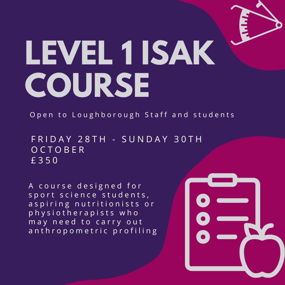 This month the CVA are hosting our first ISAK Course of the year. This is open to all Loughborough University Staff and Students. This course is essential for all nutritionists/aspiring nutritionists. store.lboro.ac.uk/product-catalo…