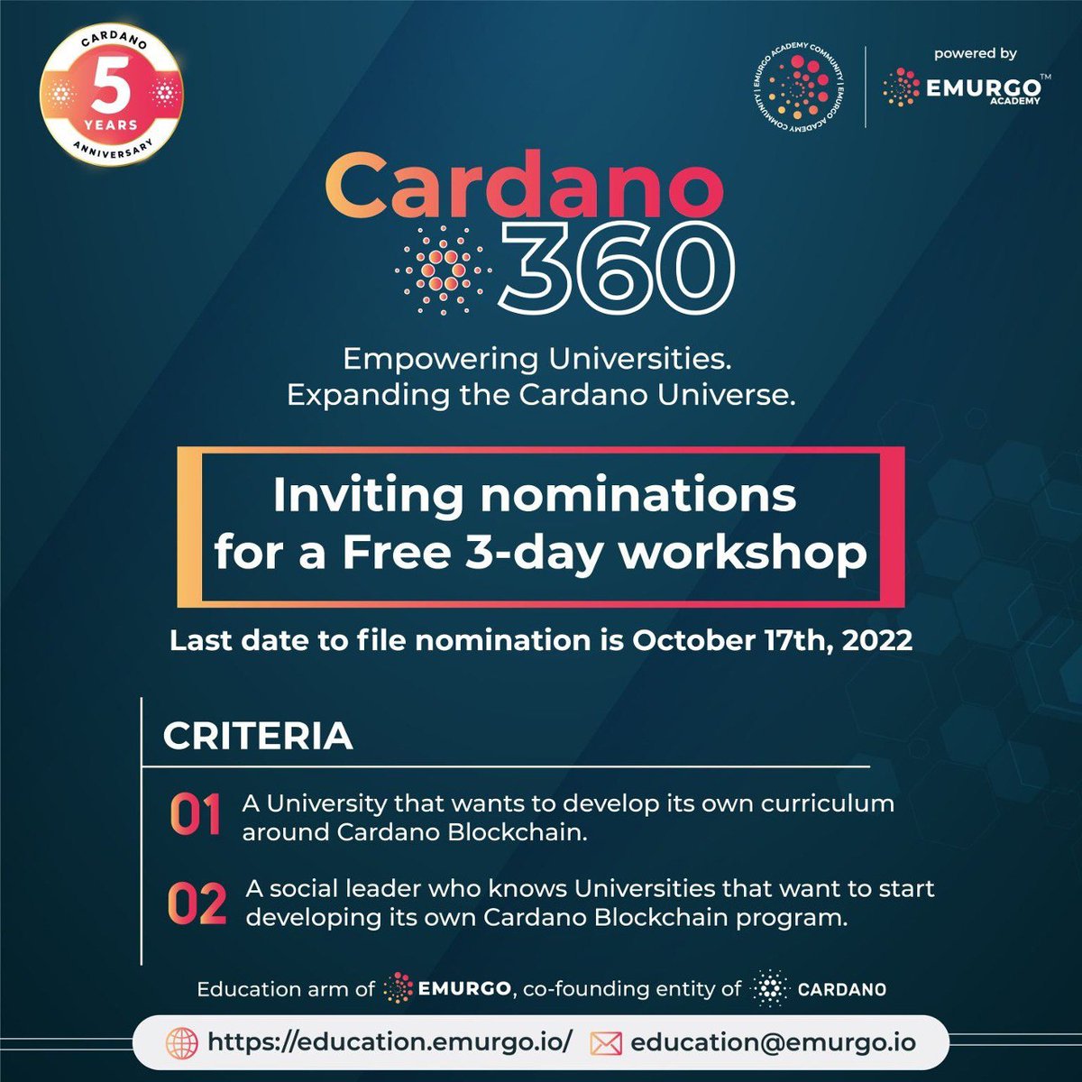 🎓Event for Universities looking to engage with Cardano's blockchain and develop their own educational programs.🏋️‍♀️🥁We will welcome hundreds of new students from all over the world to our ecosystem. 🚣‍♂️More info and nomination form⛅️: tinyurl.com/2p8zyw5m @emurgo_in @emurgo_io