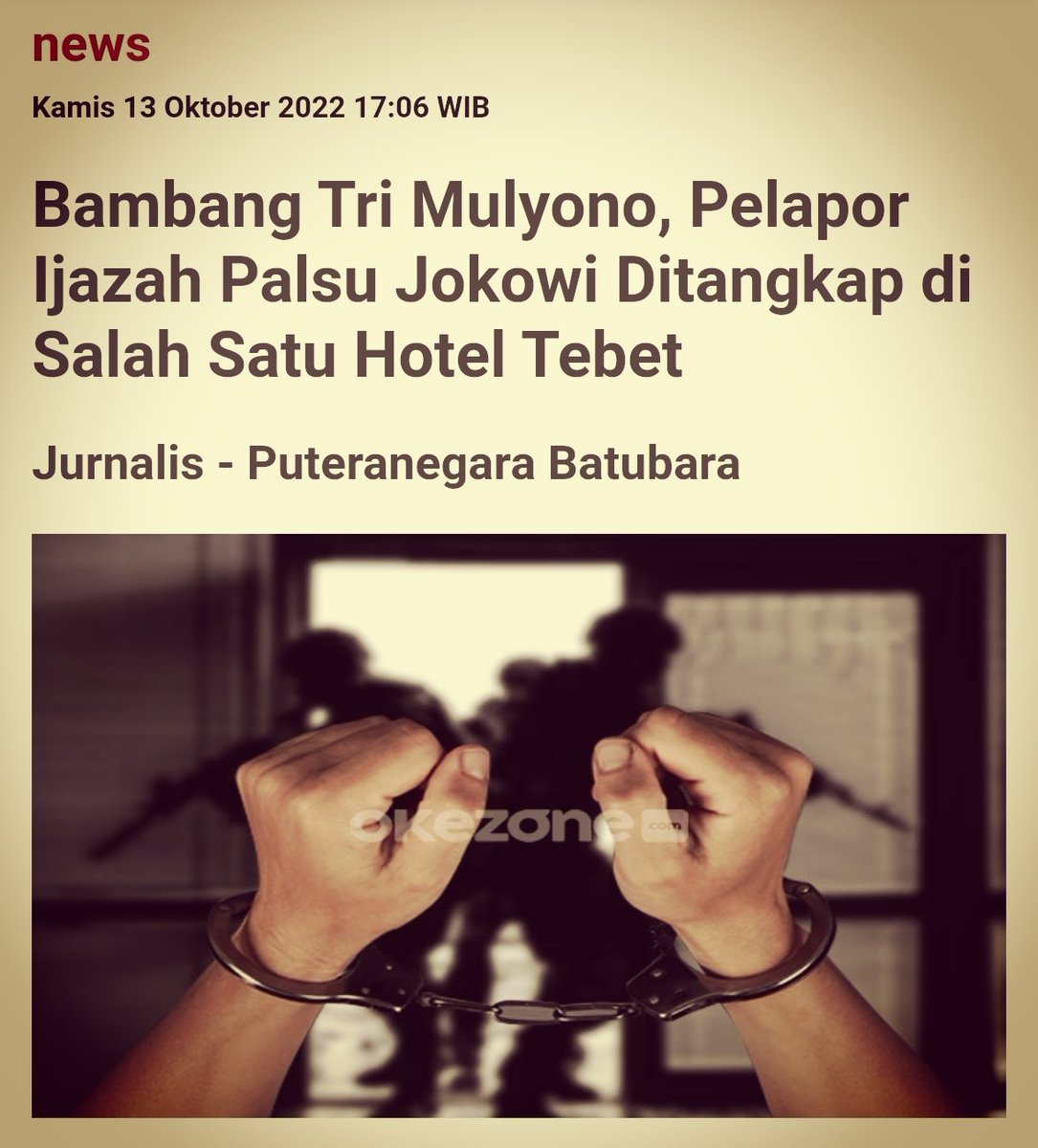 Tercapailah tujuan Bambang Tri ntuk makan tidur gratis ditanggung negara..
Tinggal Tuanku Sri Rajo Bagak Kabanaran Sugik Nur dan Dokter Tifu ehh <a href="/DokterTifa/">Dokter Tifa</a>..
Jadiin satu sel, biar maen rumah2an bapak ibu anak, kluwarga gemblung

nasional.okezone.com/read/2022/10/1…