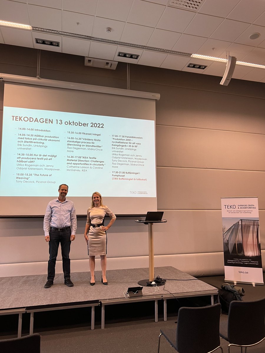 Nu drar vi snart igång #tekodagen22
@TallCecilia första talare är <a href="/eriksundin3/">Erik Sundin</a> <a href="/liu_universitet/">Linköpings universitet</a> programmet är fullspäckat! <a href="/IKEASverige/">IKEA Sverige</a> Woolpower Picanol mfl.