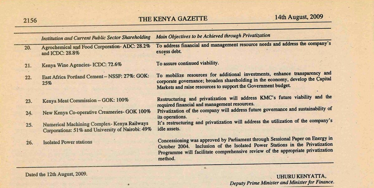 PrivatisationKE's tweet photo. Did you know that #Kenya's #Privatization Programme is a list of 26 State-Owned Enterprises that were approved by Cabinet for #privatization? It was published on 14th August 2009 vide Gazette Notice number 8739.
#investment #trade #divestiture https://t.co/YU5G6MULYO