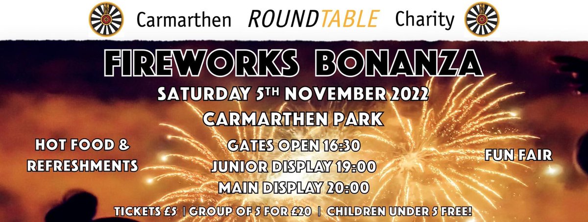 🎆🎇Fireworks Bonanza 5th November 🎇🎆

🌭 Food &amp; Refreshments🥤
🎡 Fun Fair 🎡

#Fireworks #5thNov #GuyFawkes #Carmarthen #Carmarthenshire #RTBI #DoMore