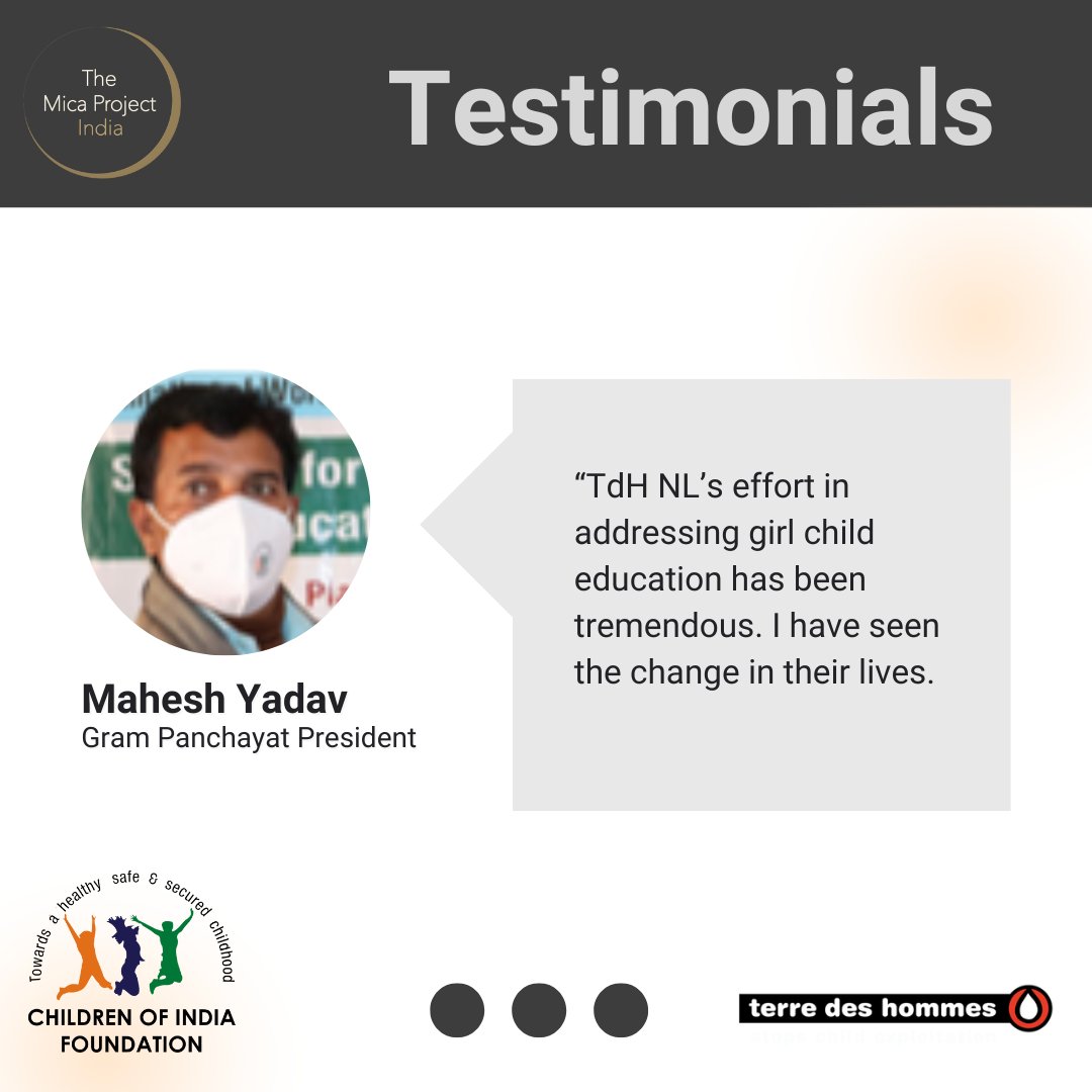mica_project's tweet photo. The MICA project works intensively with government authorities for better implementation of child-friendly policies that address child labour
This testimonial by Mr. Mahesh Yadav, A gram panchayat President, sheds light on the impact of the MICA project.
#TheMicaProject https://t.co/XlrBQsoJF0