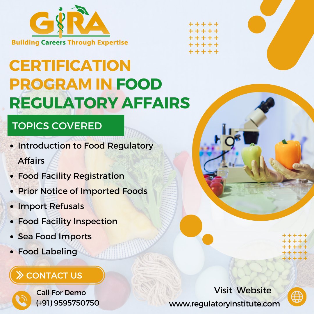 This course gives a Fundamental understanding of the rapidly emerging food industry with an emphasis on the regulatory affairs/exports of Food &amp; Food Products.
More info visit:bit.ly/3xhVtgA
 #foodregulatoryaffairs
#foodregulatorytraininginpune #regulaatorycoursesinpune