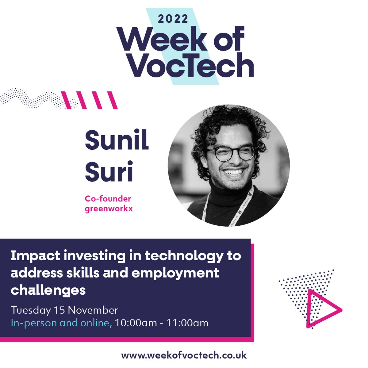 Ufi Ventures (@ufiventures) on Twitter photo Interested in exploring how impact investing can address skills & employment challenges?
Mark 15 November in your calendar to join <a href="/sunil_suri/">Sunil Suri</a> Co-founder of @joingreenworkx as part of our programme of events for #WeekofVocTech.
Book your space 👇
weekofvoctech.co.uk/tuesday/impact… Interested in exploring how impact investing can address skills & employment challenges?
Mark 15 November in your calendar to join <a href="/sunil_suri/">Sunil Suri</a> Co-founder of @joingreenworkx as part of our programme of events for #WeekofVocTech.
Book your space 👇
weekofvoctech.co.uk/tuesday/impact…