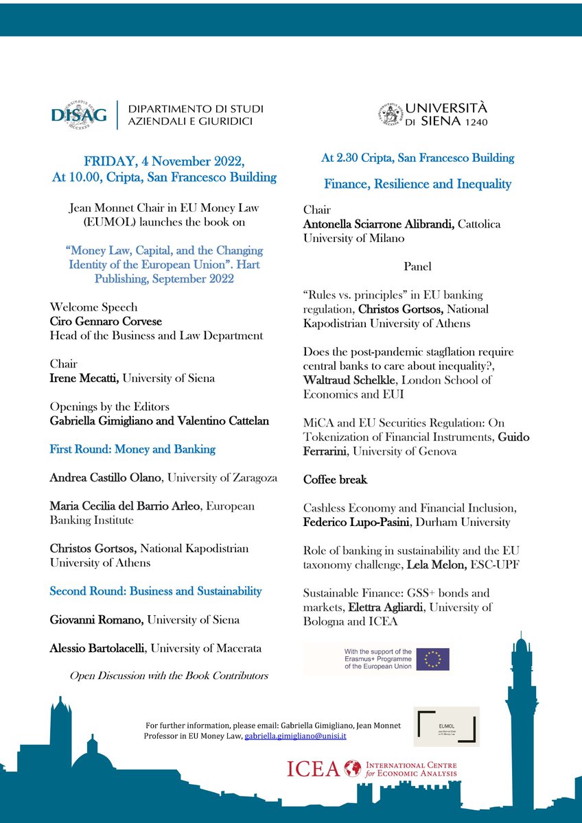 <a href="/EumolM/">EUMOLJeanMonnet</a> Book Launch: 4th November, 10.00 <a href="/unisiena/">Università di Siena</a> <a href="/disagUSiena/">disagUSiena</a> 
@mecameca3 <a href="/cirocorvese/">ciro corvese</a> <a href="/cgortsos/">Gortsos Christos</a> <a href="/MariaElenaSale3/">Maria Elena Salerno</a>  <a href="/hartpublishing/">Hart Publishing</a> <a href="/VCattelan/">Valentino Cattelan</a>