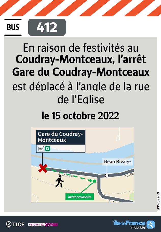 EvryEss_IDFM's tweet image. #InfoTrafic Une déviation est mise en place ce samedi sur la commune du Coudray-Montceaux dans le secteur de la gare. #bus412