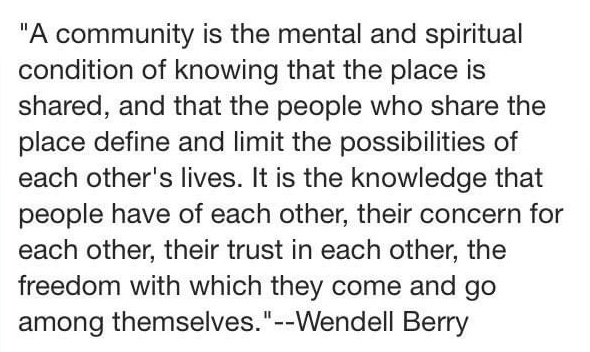 @MiPS1608 @tessrobinsonLAS @RobHubbard The Peace of Wild Things is a lovely book, as is this definition of community, also by Wendell Berry. It feels connected to your session - from a distance at least. #LTAF22