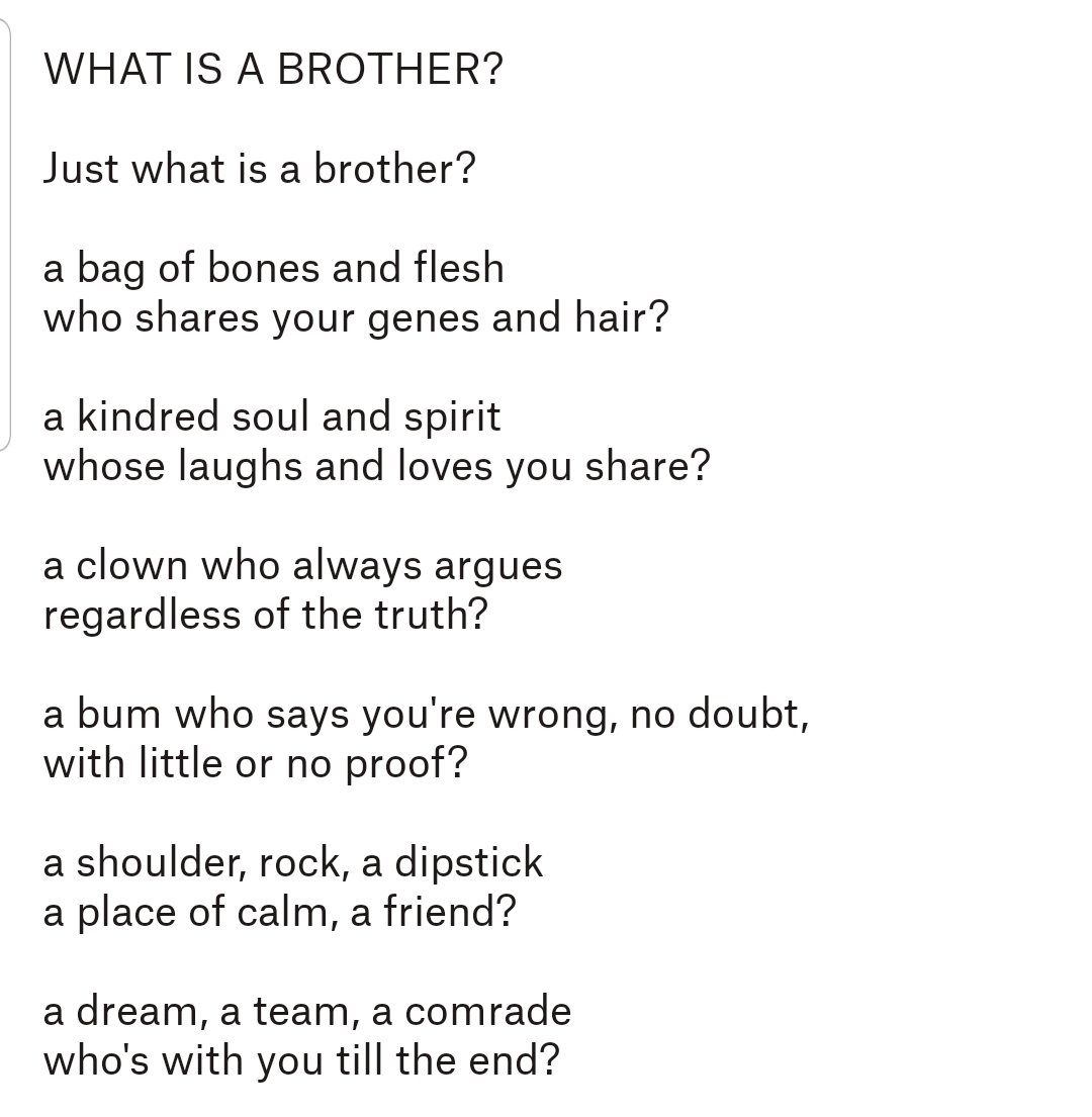 PoetClockwork's tweet image. WHAT IS A BROTHER?

#poem #poet #poetrytwitter 
#poetry #poetrycommunity
