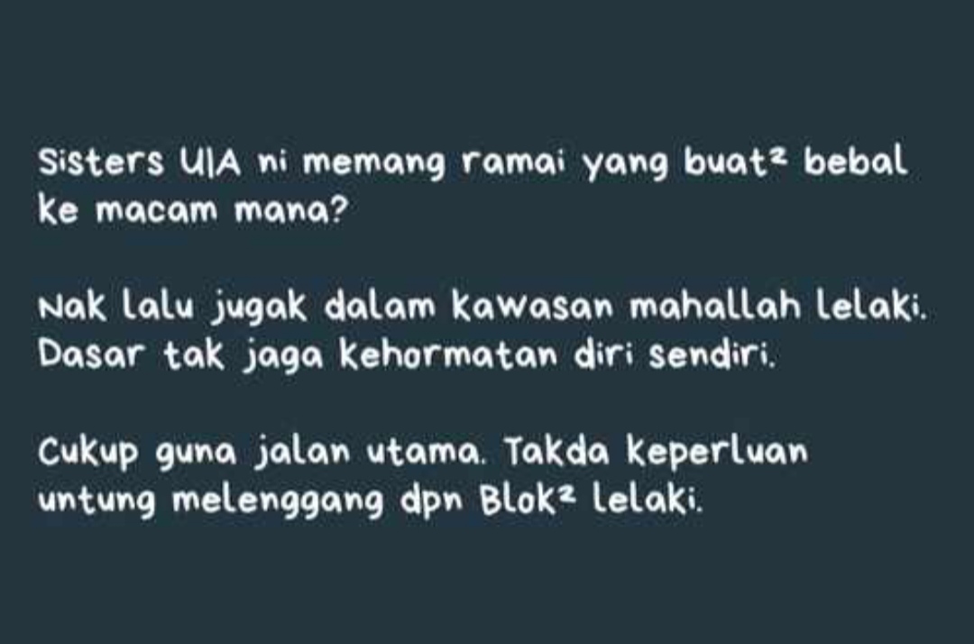 hkmiadli's tweet photo. seorang kenalan aku di UIA menzahirkan rasa geram dia dengan perangai tak semenggah beberapa kerat kaum wanita di sana.

hampa pun kena baca jugak. https://t.co/T68xDYjYS4