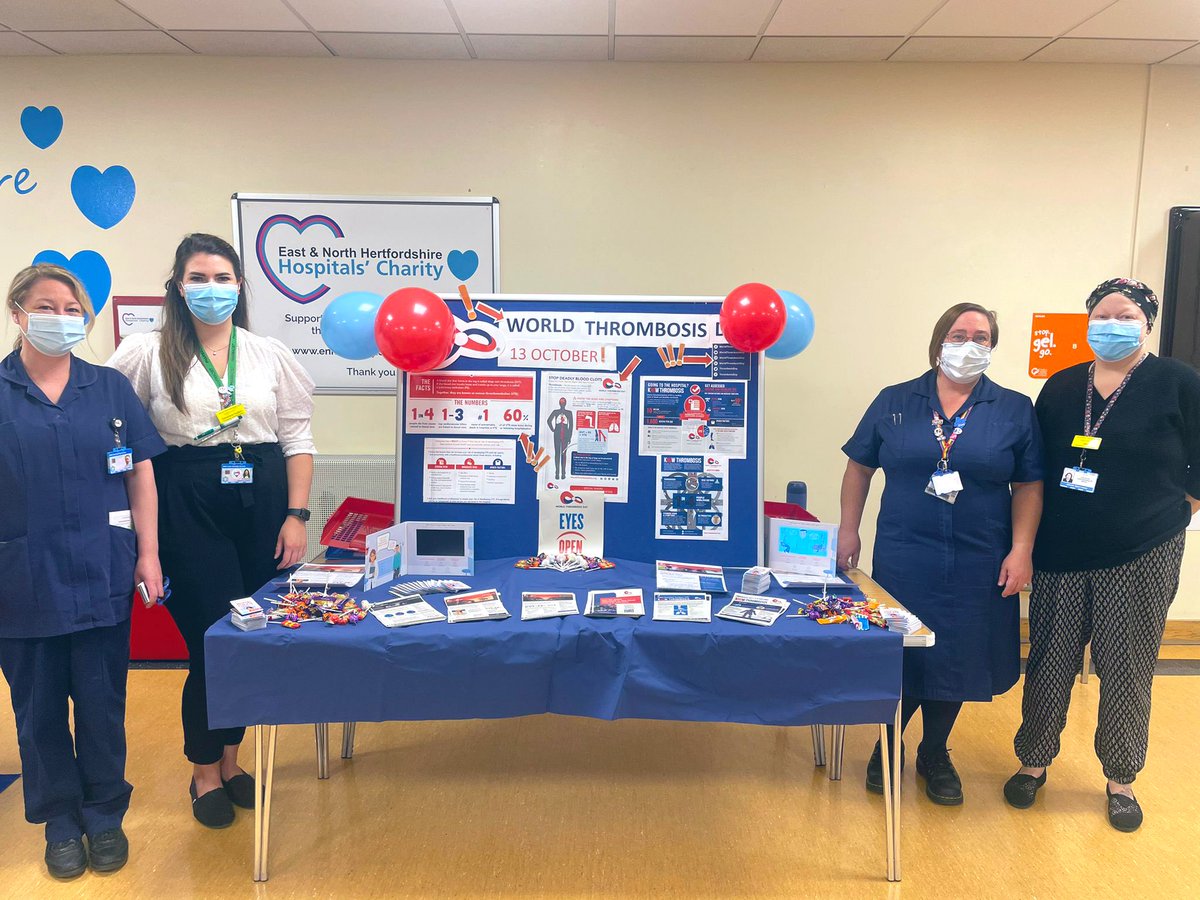 Happy World Thrombosis Day! Did you know: The number 1 cause of preventable death in hospital is VTE.
Please come visit our anticoagulation team in the front foyer of the hospital <a href="/enherts/">East and North Hertfordshire Teaching NHS Trust</a> this AM to learn how you can make a difference! 💉🩸🏩 #worldthrombosisday #team