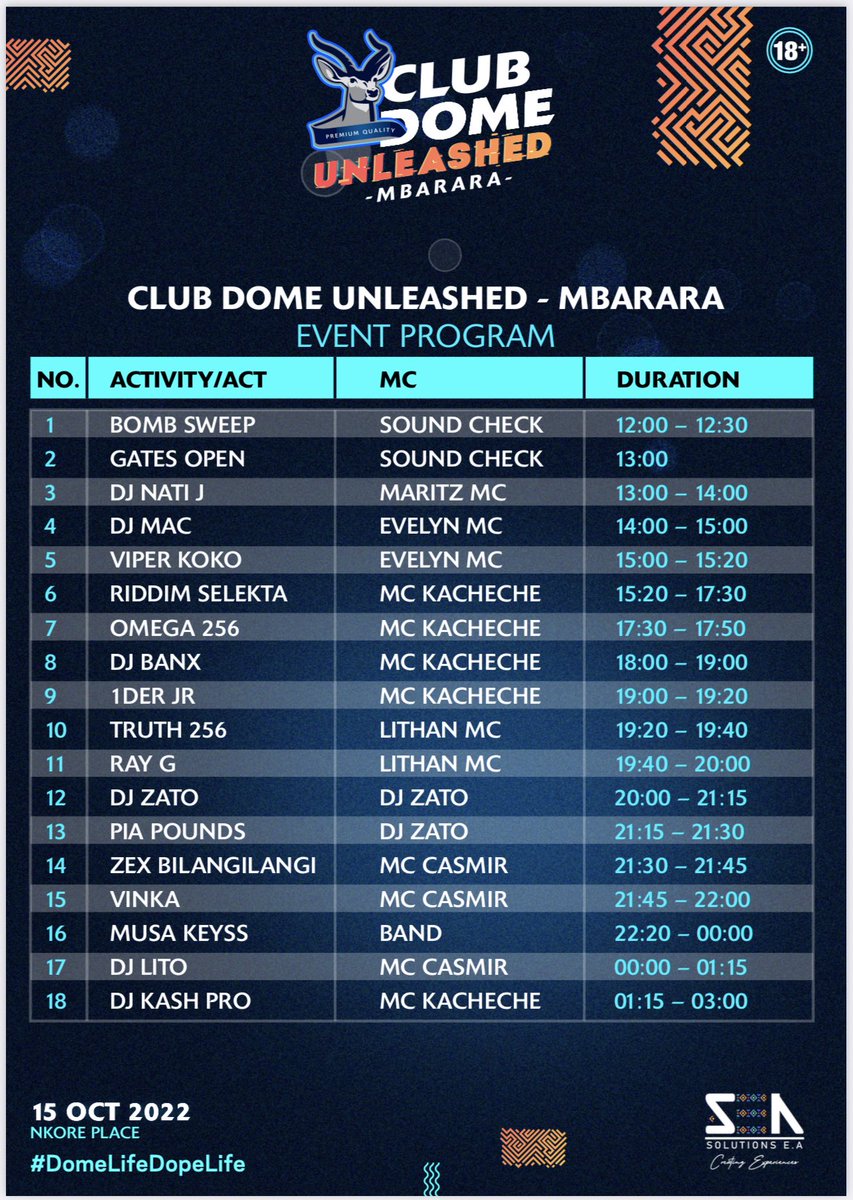 If you are coming from Kampala I guess you need to be on the road by 7am otherwise u might miss the parte😅 #ClubDome event program 👇🏾👇🏾 #DomeLifeDopeLife