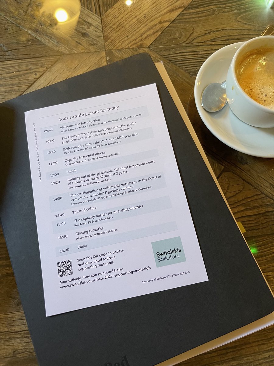 So good to be back at in-person conferences again! &amp; today’s Twelfth Annual Review of the Mental Capacity Act 2005 is particularly good. A very interesting session for clinicians on getting consent from 16/17 yr olds. 🤔PR or MCA? ⁦<a href="/Switalskis/">Switalskis Solicitors</a>⁩