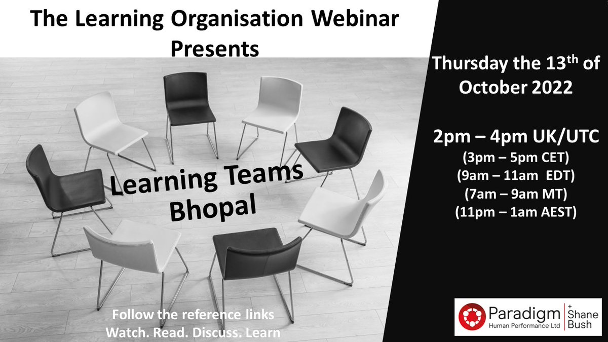 Join Paradigm in one hour at 2pm and take part in our “Learning Teams - Bhopal” webinar, where we discuss a major pesticide plant incident in India 1984.

Links for reference materials are in the comments:
Join our webinar at: us06web.zoom.us/j/93307783315?…