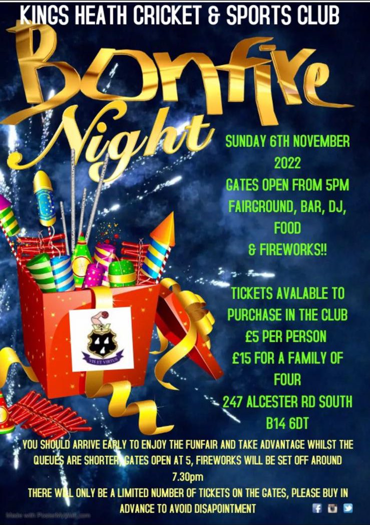 🎇 BONFIRE NIGHT | Tickets selling fast for our Bonfire Night extravaganza on Sunday 6th November. Don’t miss out! #KHCC #community #bonfire #firework