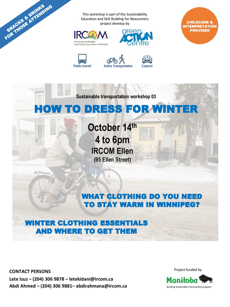Are you new to wintertime in Canada (specifically Winterpeg)? Join our workshop TOMORROW to learn about how to dress properly for the upcoming winter season!! ❄️ 

In partnership with the <a href="/GreenActionCtr/">Green Action Centre</a> 🌟
#CommunityOfBelonging #FindingHomeAgain