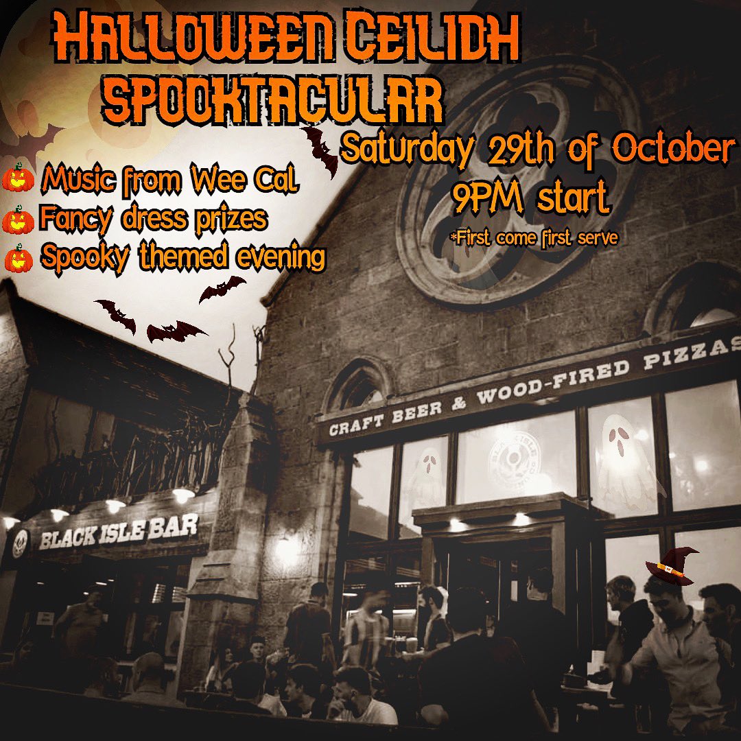 JOIN US FOR SOME HALLOWEEN FUN! 

🎃Saturday 29th October 
🎃Time 9pm-12pm 
🎃First come first serve 
🎃Prizes to be won; including best fancy dress 
🎃Music from local legend WeeCalMusic