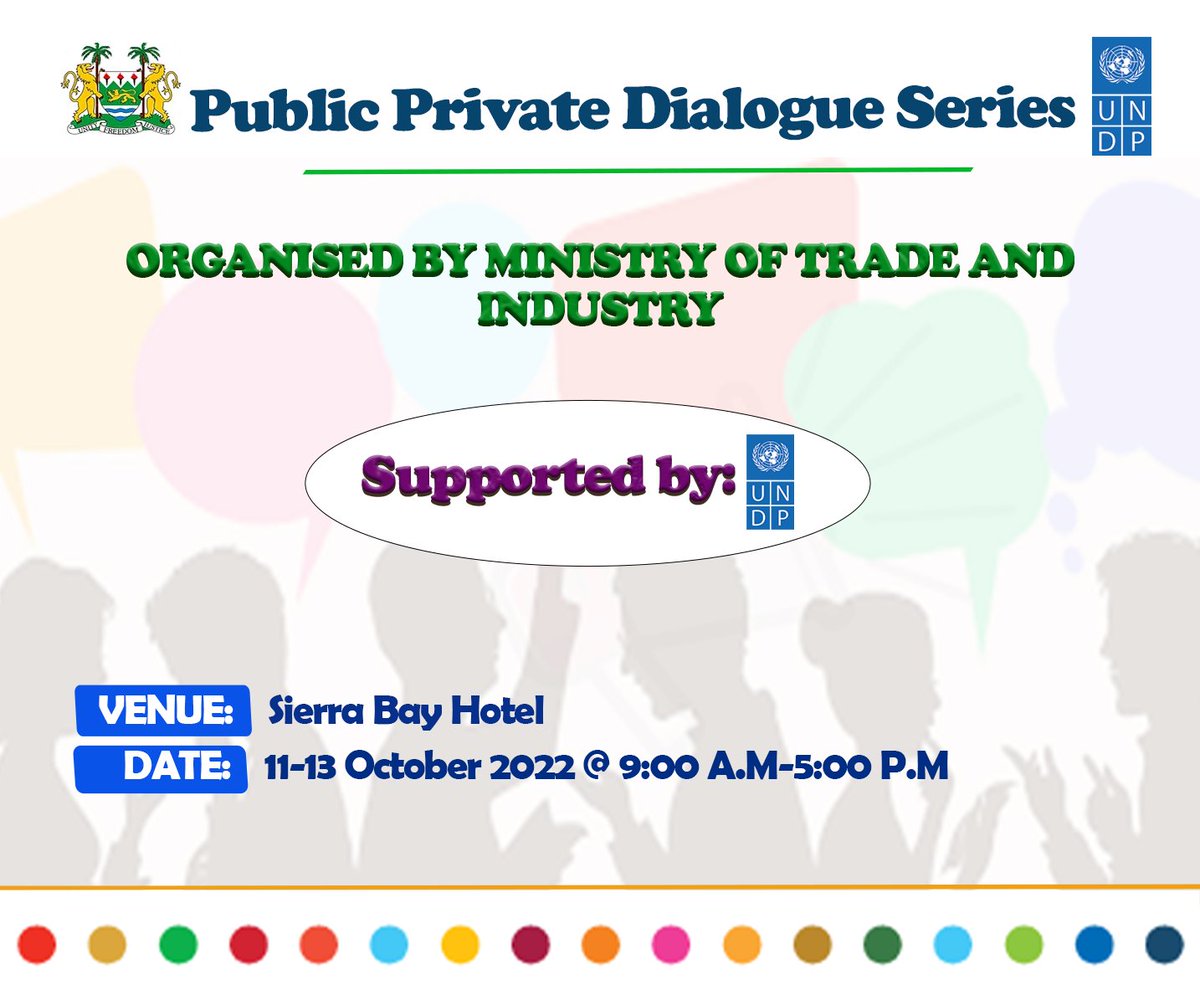 UNDPSierraLeone's tweet photo. Sierra Leone 🇸🇱 ends first phase of #PublicPrivatePolicyDialogues on #redenomination of its currency, digital economy & the #AfCFTA.
UNDP 🇸🇱 in p’ship w/ #MinistryofTrade&Industry aims to revive formal & informal stakeholders & potential areas of competitive advantage for #AfCFTA https://t.co/asp3Bu2tdX