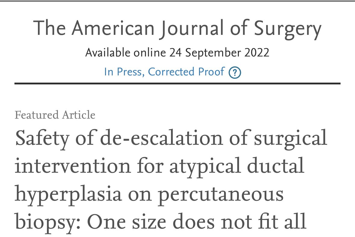 Check out this new paper co-authored by @WinbladOnalisa on active monitoring for breast atypical ductal hyperplasia. @KuSurgery @KUInternalMed sciencedirect.com/science/articl…