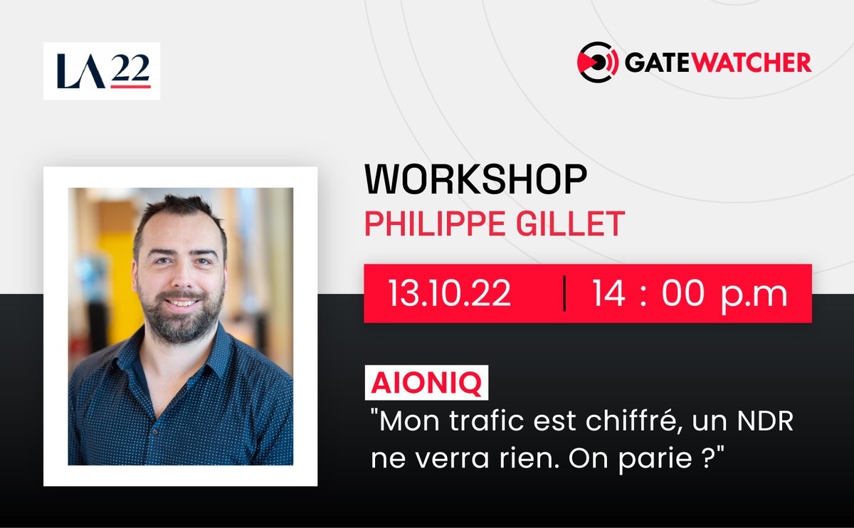 GATEW4TCHER's tweet image. @philoogillet , CTO de Gatewatcher, anime l'atelier qui vous fera plonger dans l'univers du NDR. Vous y découvrirez les capacités de #cyberdétection dans un trafic réseau chiffré 💻@Les_Assises