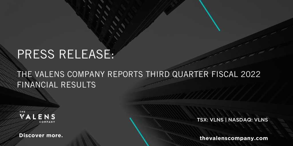PRESS RELEASE // The Valens Company Reports Third Quarter Fiscal 2022 Financial Results​

To find out more and read the full press release here: thevalenscompany.com/press-releases…