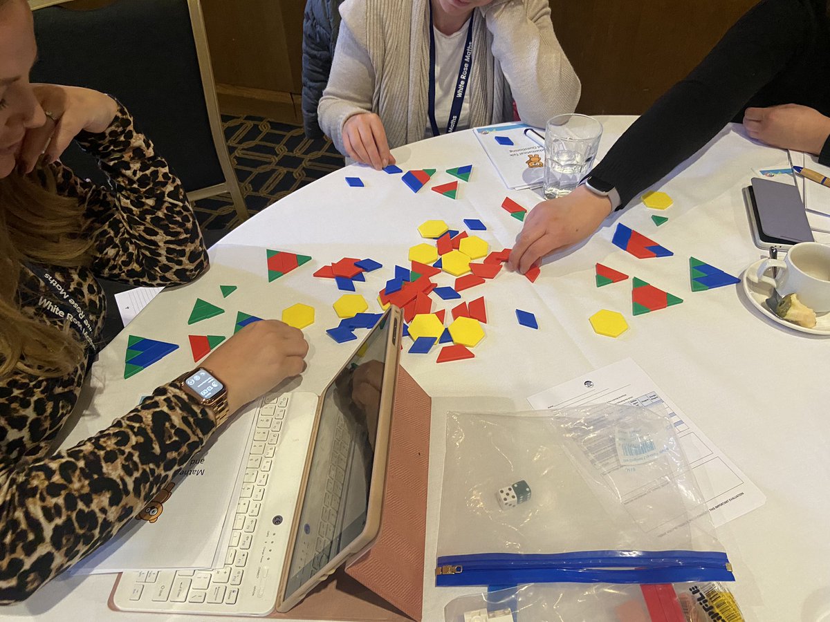 char_cooper92's tweet photo. How many different triangles can you make using the pattern blocks? Great problem solving on the Reception Jigsaw training today 🔺🔻 @WhiteRoseMaths https://t.co/ZhxBtYFYWv