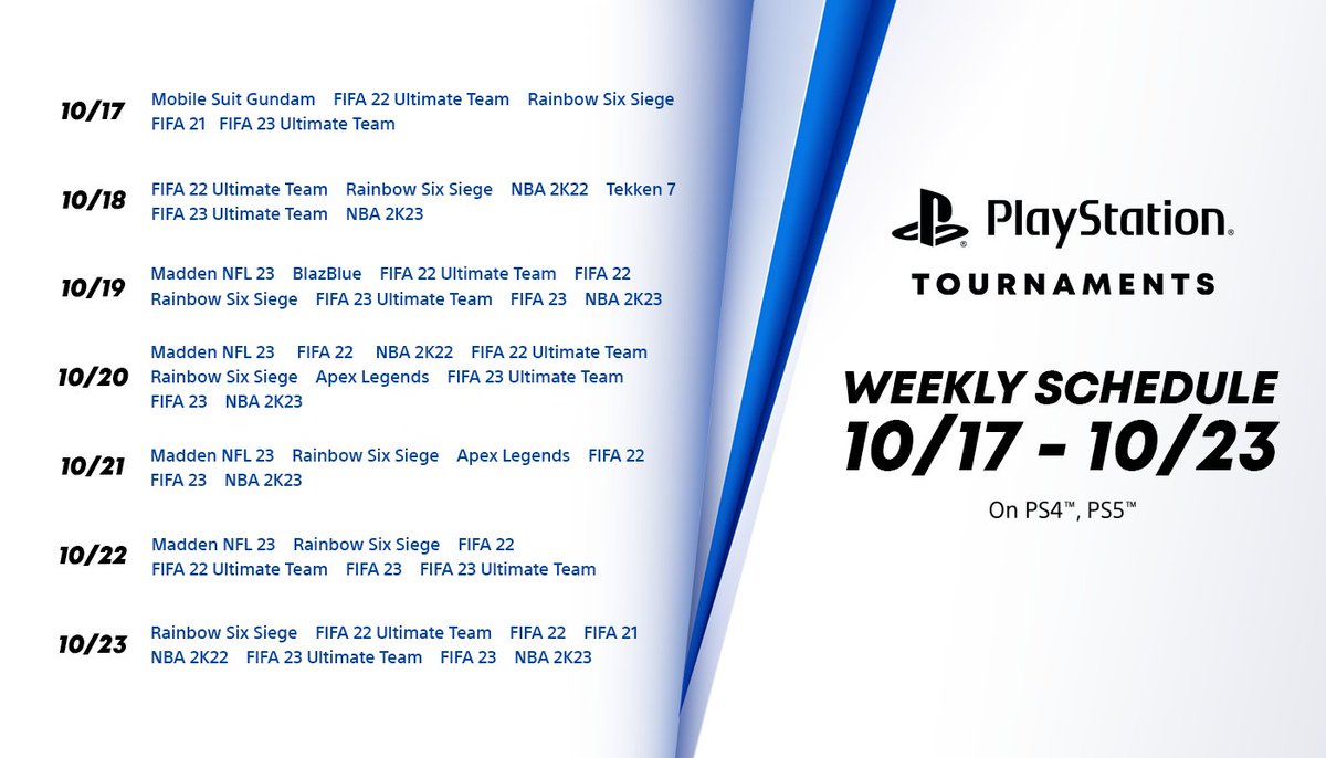Here is the schedule for the next week of competition in the PlayStation Open Tournament Series. 👇 esl.gg/PS4_Tournaments