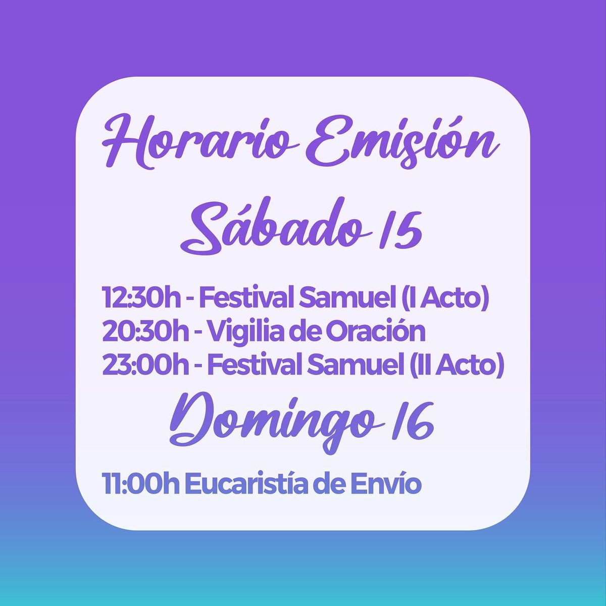 ¿No vas a poder venir al Samuel?🤨 🎉¡Síguelo en directo! 

🕒¡Todo el horario de la emisión en la segunda imagen!

🔗En nuestro canal de YouTube: youtube.com/festivalsamuel