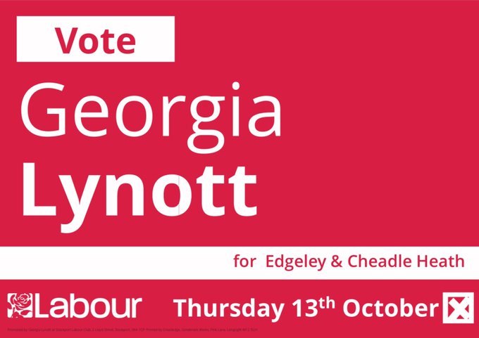 It’s polling day today in Edgeley and Cheadle Heath ward 🗳️

The Labour candidate is Georgia Lynott. Vote Labour🌹

Find your polling station here👉🏾 tinyurl.com/bdhypx8t