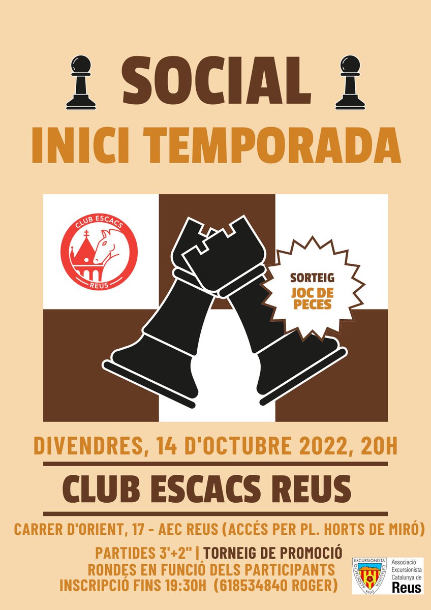 EscacsReus's tweet photo. Des de sempre t'ha agradat però costa trobar amb qui fer una "partideta"? T'has animat al confinament i voldries fer un pas més en el món dels escacs? 🤩 Torneig especialment dirigit a nivell iniciació i no federats. https://t.co/3rrgD8hz17