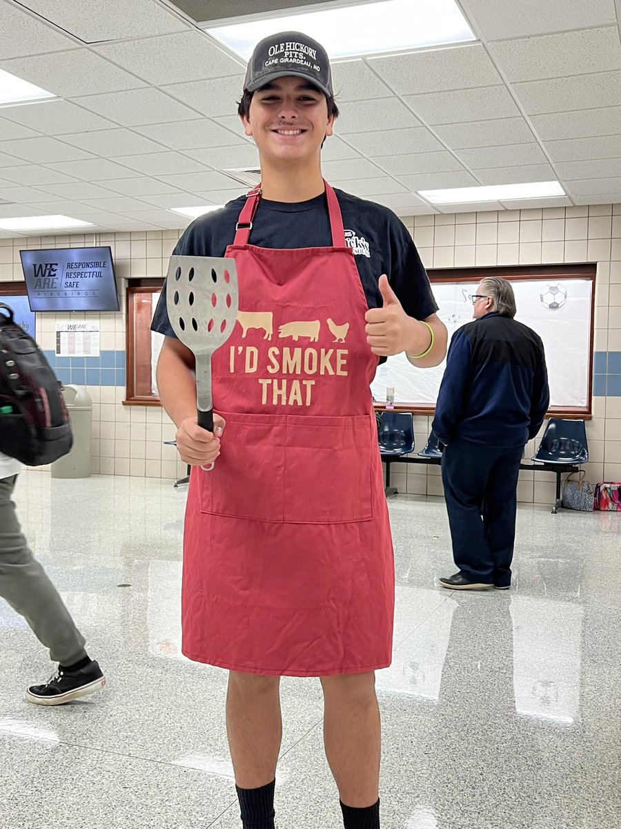 KFHS_West's tweet photo. This guy is the real deal. He told me he put a whole pig in the smoker at 8pm last night. Hoping for sandwiches by lunch. #wearefirebirds https://t.co/2Zcg94f3r0