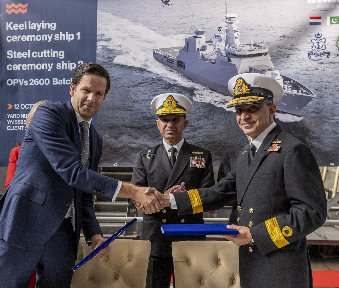 A combined Keel Laying & Steel Cutting ceremony of the first & second Offshore Patrol Vessels (OPV-II) being constructed for the Pakistan Navy was held at #DAMENShipyard Galati, Romania. Chief of the Naval Staff Admiral M. Amjad Khan Niazi graced the occasion as Chief Guest.