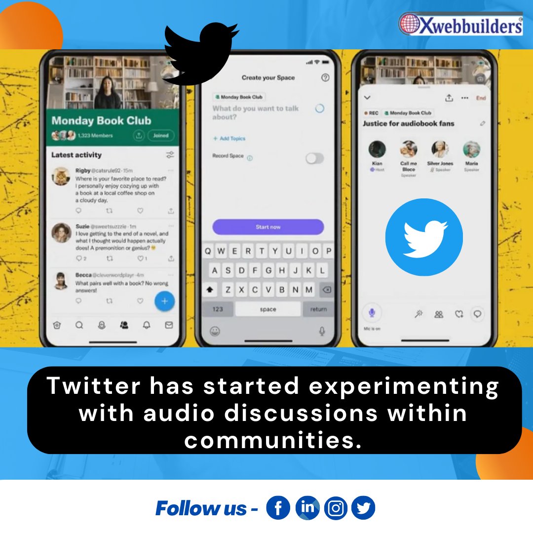 xweb_dotcom's tweet photo. Twitter has started experimenting with audio discussions within communities.
.
#xwebbuilders #twitter #twitters #twitterpost #twitteraudio  #twittercommunities #communities #audiodiscussions #follow #likes https://t.co/98LbdZttw6