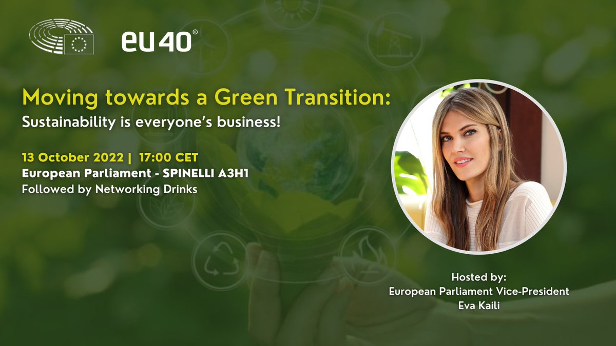 eu40's tweet photo. Today from 17:00 CET EP VP @EvaKaili and @EU40, the network of young MEPs, will host a discussion on the approach of SMEs to greater sustainability.
‘Moving towards a Green Transition: #Sustainability is everyone’s business!’ 💚🌺
Viewable online: https://t.co/FWHHj17Sco https://t.co/O9JqghuR3K