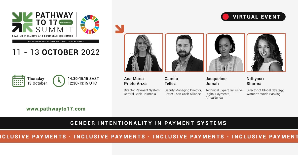 AfricaNenda's tweet photo. Going live in a few minutes for an exciting conversation on Gender intentionality on Payment Systems!
#Pathwayto17Summit #AfricaNenda https://t.co/aIhbmdADj6