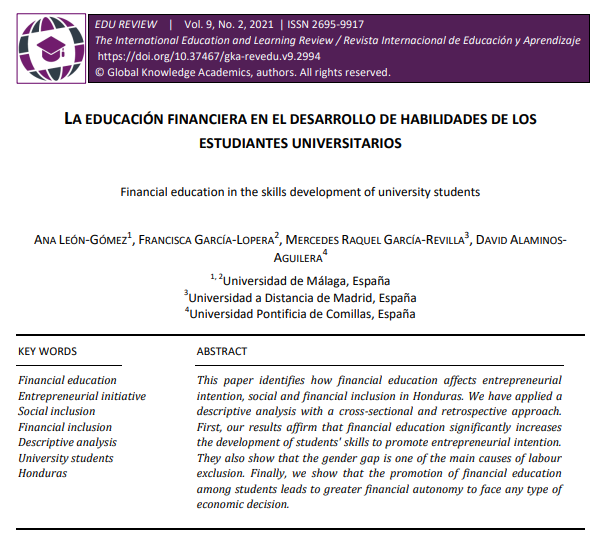 aleon_gomez's tweet image. Este trabajo identifica cómo la #educaciónfinanciera afecta a la #intenciónemprendedora, la #inclusiónsocial y  a la #inclusiónfinanciera en #Honduras . Hemos aplicado un #análisisdescriptivo con un #enfoquetransversal y #enfoqueretrospectivo.

 doi.org/10.37467/gka-r…