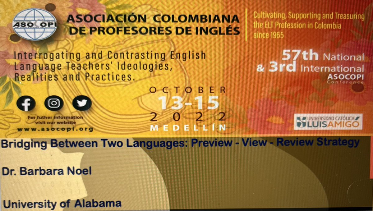 It’s almost time… I’m so happy to meet up with past students who are teaching and leading in Colombia. Making new acquaintances and spreading the word.#ASOCOPI #ELTEvent