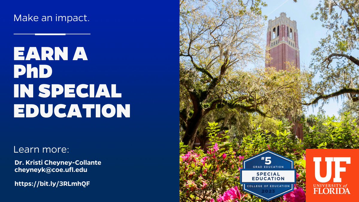 Kristi Cheyney-Collante (@cheyney_et_al) on Twitter photo If you're interested in a PhD in Special Education at a world class university, reach out for information. See my email below. Various funding options are available. #GoGators <a href="/UF_COE/">UF College of Education</a> If you're interested in a PhD in Special Education at a world class university, reach out for information. See my email below. Various funding options are available. #GoGators <a href="/UF_COE/">UF College of Education</a>
