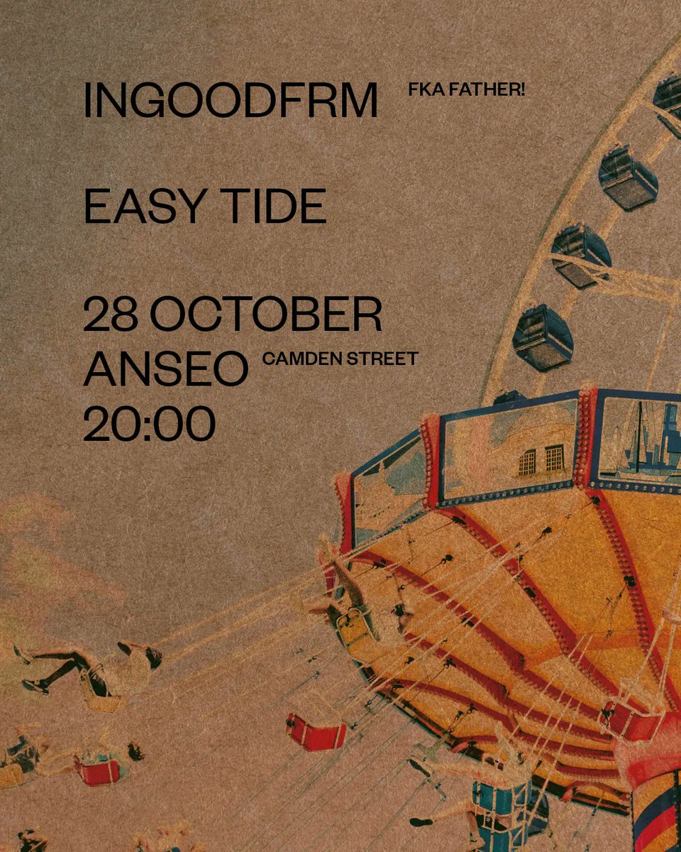 INGOODFRM (@ingoodfrm) on Twitter photo playing our first gig as ingoodfrm with <a href="/easytide/">E a s y T i d e</a>, Friday 28th Oct.
free in / pay what you want
doors from 8.00pm, @anseobar, Camden St. playing our first gig as ingoodfrm with <a href="/easytide/">E a s y T i d e</a>, Friday 28th Oct.
free in / pay what you want
doors from 8.00pm, @anseobar, Camden St.