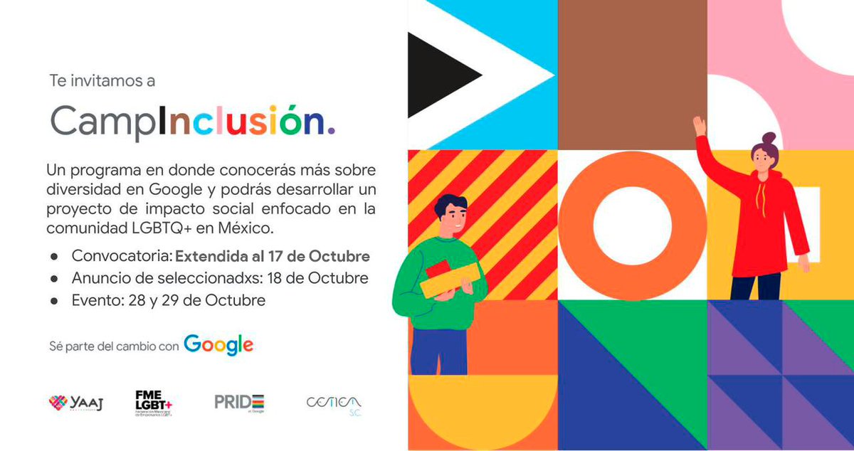 TechInclusionC_'s tweet photo. ¡Aun tienes tiempo! 🕑
CampInclusión extiende su convocatoria al 17 de octubre. Si eres estudiante entre 21 y 25 años y te interesan los temas de inclusión y diversidad 🌈 ¡Aplica!
Registro en: https://t.co/sKGAIZq1XG
@googlemexico https://t.co/fpzpWgGhce