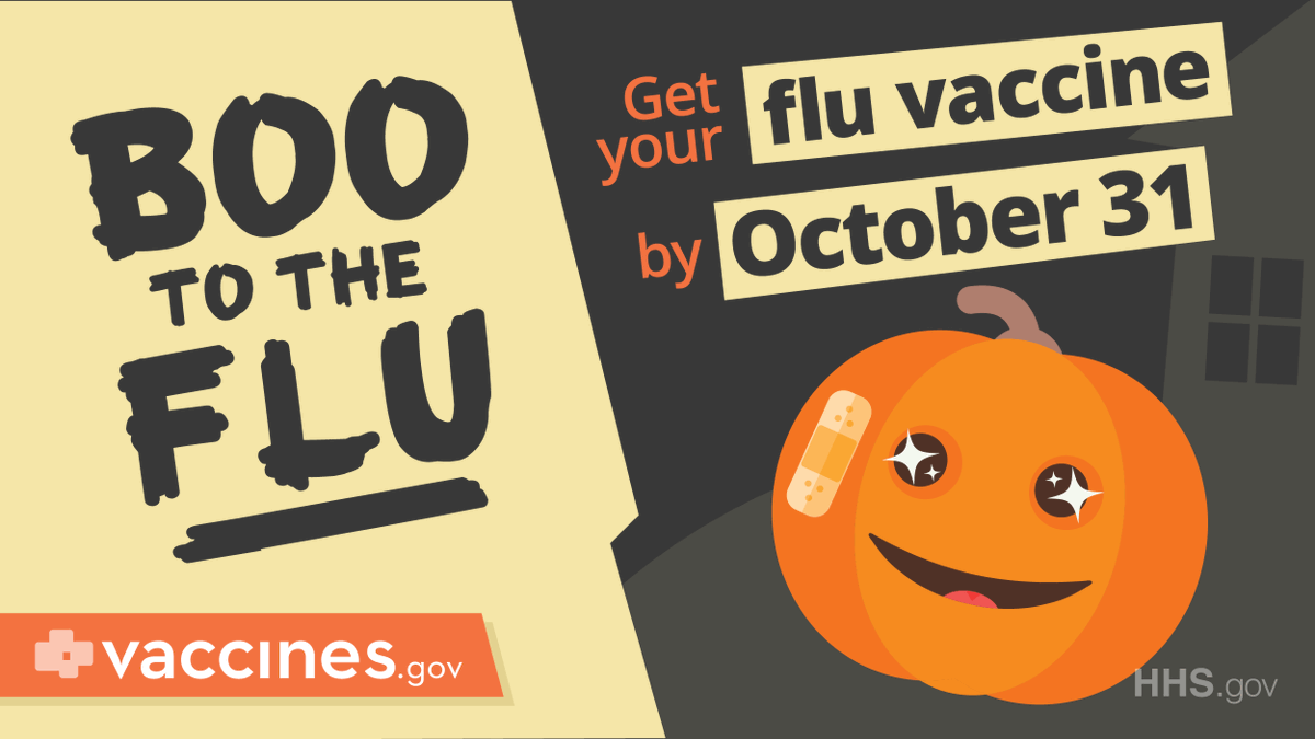 KDHE's tweet photo. Don't be tricked, the #flu can be scary! Treat your family & community to a healthier holiday season. Get your flu vaccine by #Halloween. You can even get your COVID booster at the same time. Find your vaccination destination: https://t.co/Cf07rFMgSA.
#KansasFightsFlu https://t.co/1B5Wv1zSYq