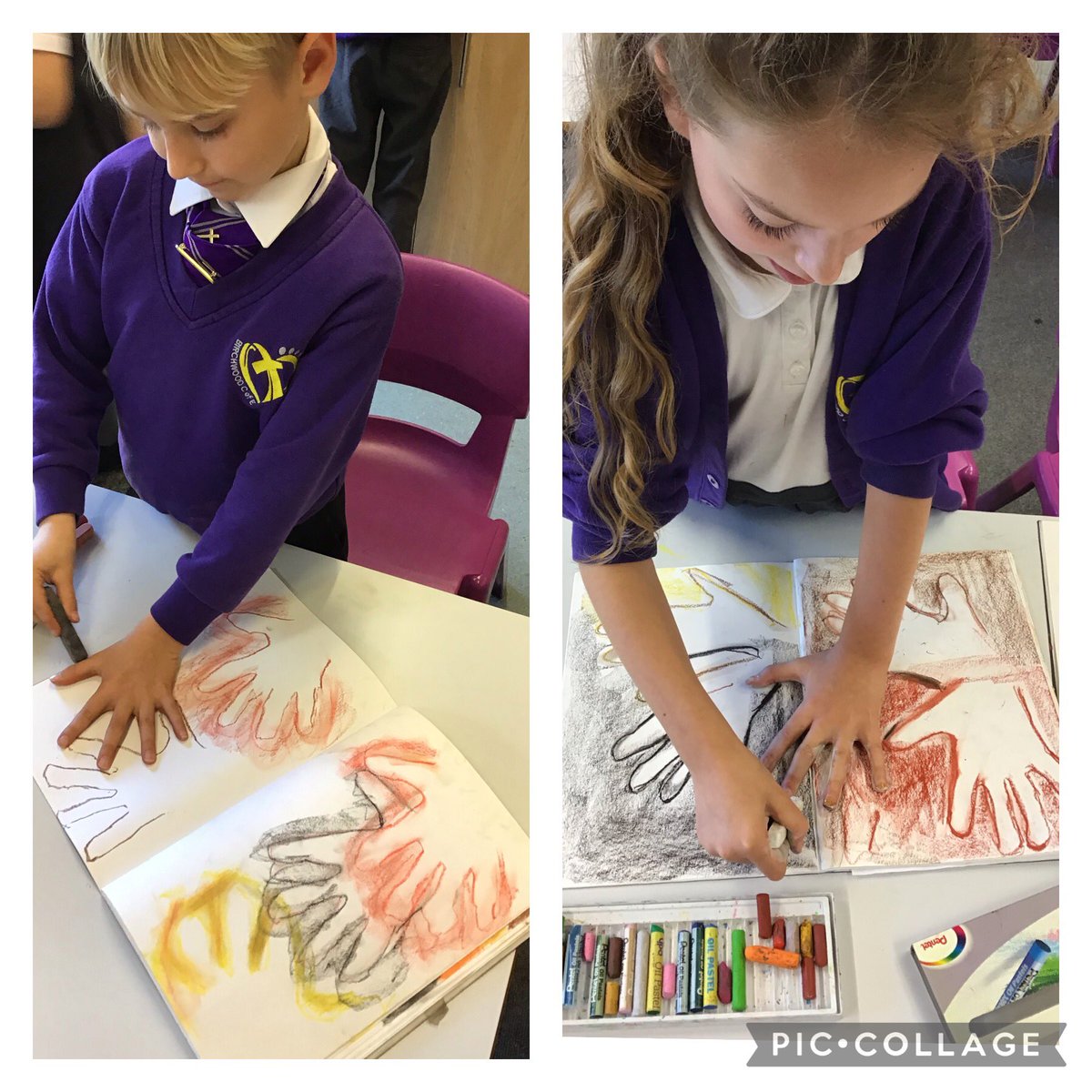 BirchwoodCE's tweet photo. Year 3 were recreating handprints from the Lascaux cave paintings this afternoon. The Stone Age people could only use natural materials so we blended chalk and oil pastels to recreate the colours. There were some fabulous results! 🎨#bcepsyear3 #bcepsart #bcepshistory https://t.co/MRFN8bOlUX
