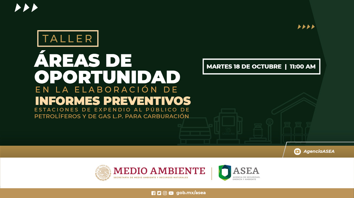 agencia_asea's tweet photo. Conoce las áreas de oportunidad detectadas en la elaboración del #InformePreventivo en proyectos de estaciones de expendio al público de petrolíferos y de #GasLP para carburación en nuestro próximo taller.
📌18 de octubre
📌11 am
📌#YouTubeASEA
https://t.co/4cAq8X8HcX https://t.co/9dKEblfnJd