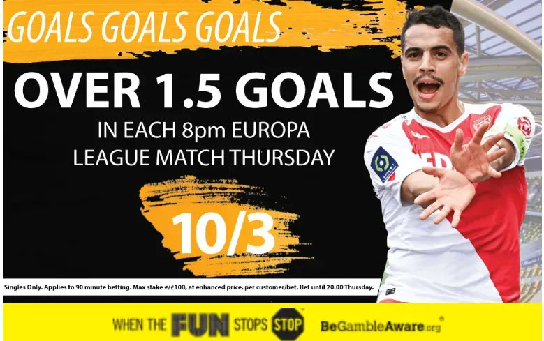 TelephoneBet's tweet photo. OVER 1.5 GOALS IN ALL 8PM EUROPA LEAGUE MATCHES NOW 10/3

Max Stake £100

#BeGambleAware https://t.co/hCFZpjVAfK